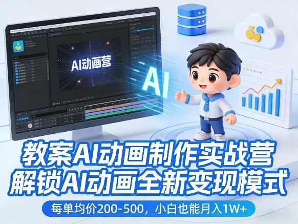 教案AI动画制作实战营，解锁AI动画全新变现模式，每单均价200-500，小白也能月入1W+-续财库