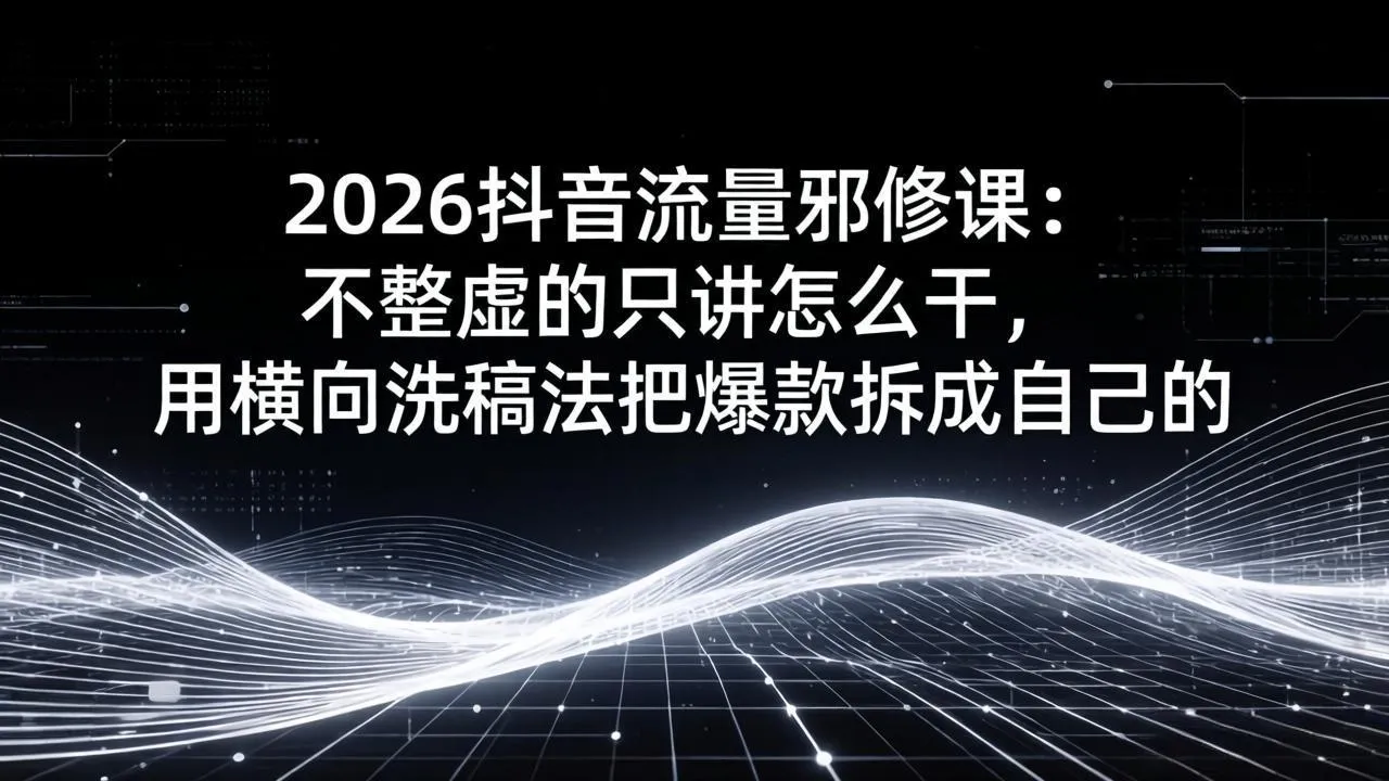 2026抖音流量邪修课：不整虚的只讲怎么干，用横向洗稿法把爆款拆成自己的-续财库