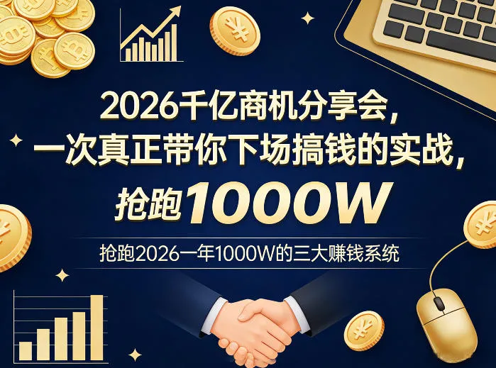 2026千亿商机分享会,一次真正带你下场搞钱的实战,抢跑2026一年1000W的三大賺钱系统-续财库