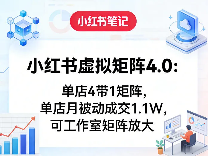 小红书虚拟矩阵4.0：单店4带1矩阵，单店月被动成交1.1W，可工作室矩阵放大-续财库