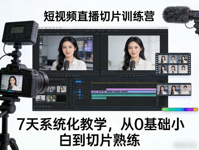 短视频直播切片训练营，7天系统化教学，从0基础小白到切片熟练-续财库
