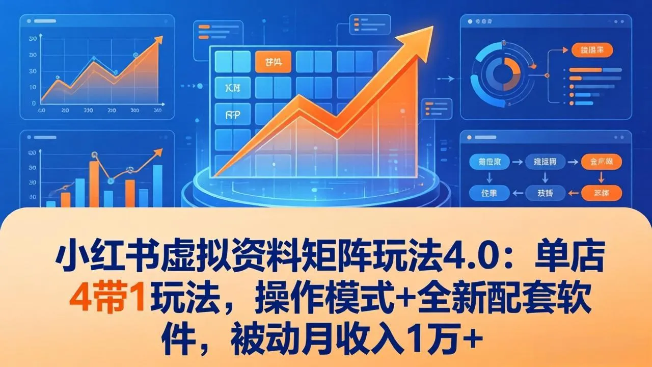 小红书虚拟资料矩阵玩法4.0：单店4带1玩法，操作模式+全新配套软件，被动月收入1万+-续财库