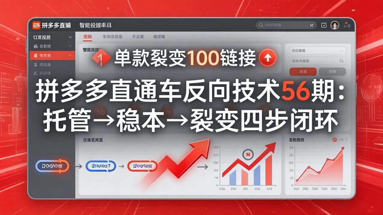 拼多多直通车反向技术56期：托管→稳本→裂变四步闭环，单款裂变100链接抢占核心流量-续财库