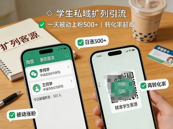 学生私域扩列引流，一天被动上粉500+，转化率超高-续财库