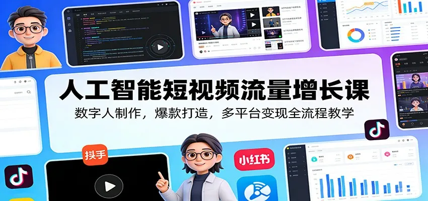 人工智能短视频流量增长课：数字人制作，爆款打造，多平台变现全流程教学-续财库