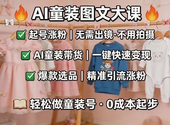 AI童装图文剪辑,某社群童装图文大课,起号涨粉、AI童装带货、爆款选品,无需出镜和拍摄-续财库