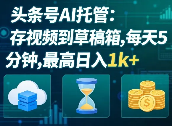 头条号AI托管，我存视频到你草稿箱，每天5分钟，最高日入1k+【揭秘】-续财库