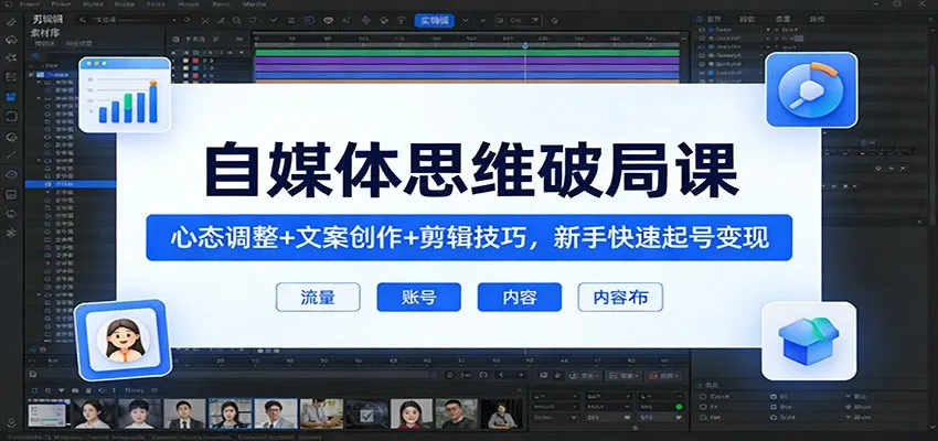 自媒体思维破局课:心态调整+文案创作+剪辑技巧,新手快速起号变现-续财库