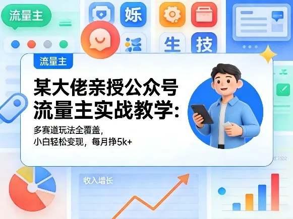 某大佬亲授公众号流量主实战教学：多赛道玩法全覆盖，小白轻松变现，每月多挣5k+-续财库