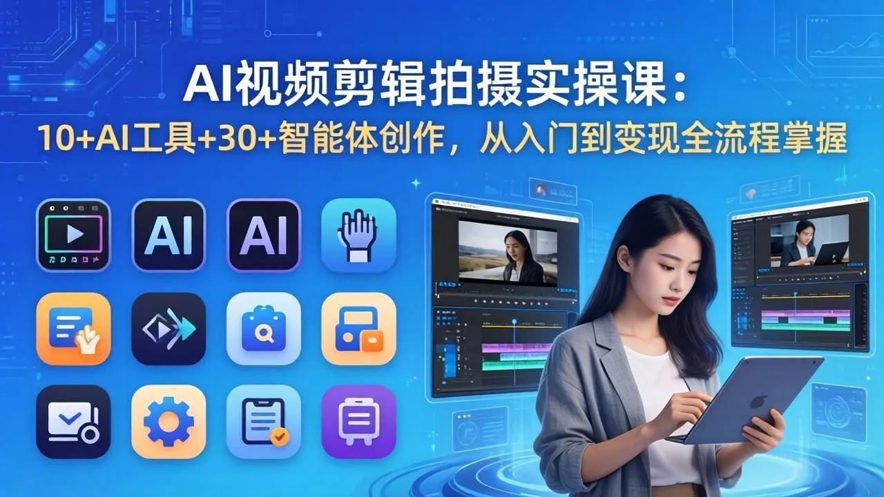 AI 视频剪辑拍摄实操课：10+AI工具+30+智能体创作，从入门到变现全流程掌握-续财库