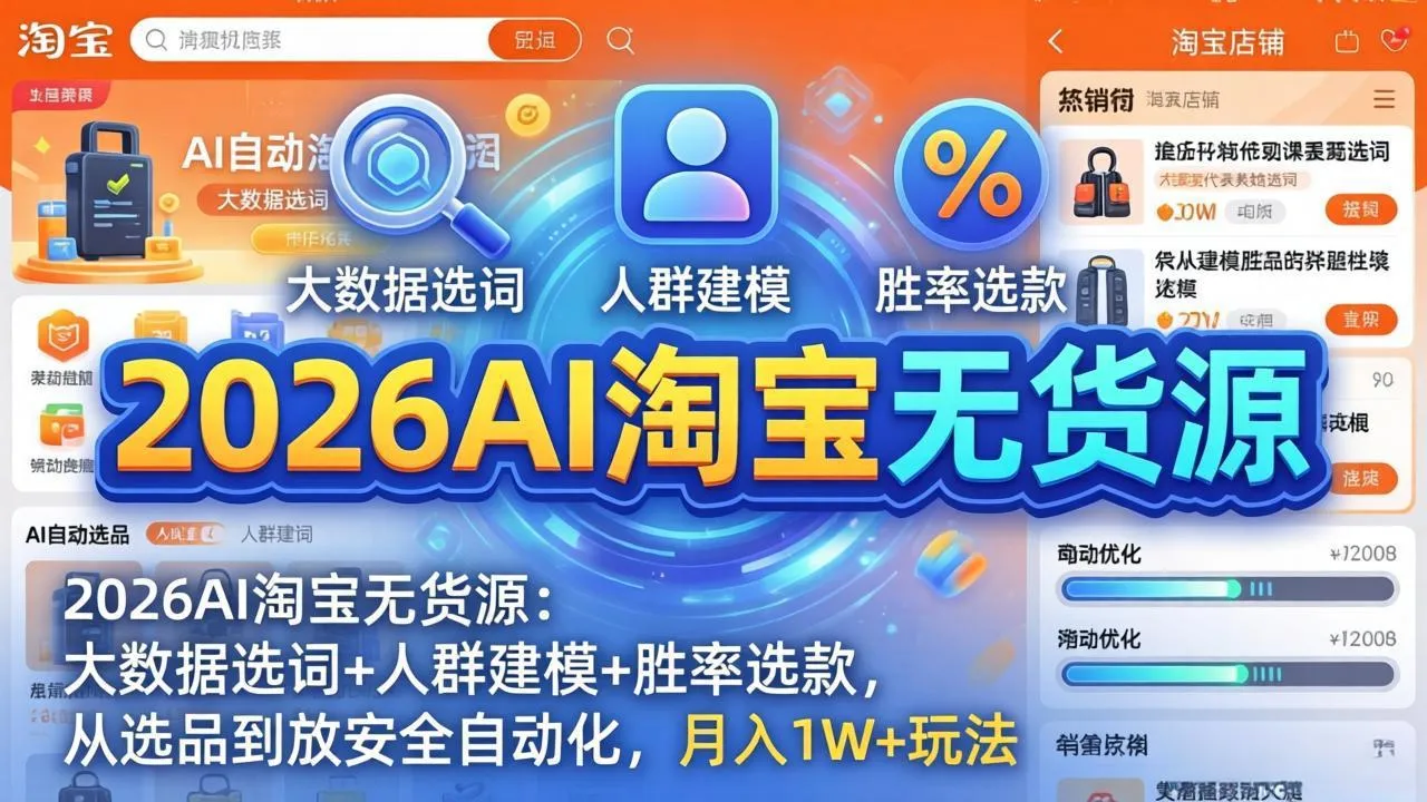 2026AI淘宝无货源:大数据选词+人群建模+胜率选款,从选品到放大全自动化,月入1W+玩法-续财库