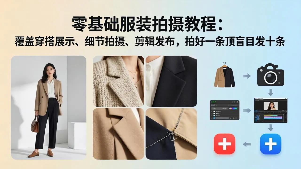 零基础服装拍摄教程：覆盖穿搭展示、细节拍摄、剪辑发布，拍好一条顶盲目发十条-续财库