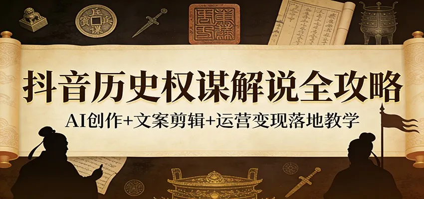 抖音历史权谋解说全攻略：AI创作+文案剪辑+运营变现落地教学-续财库