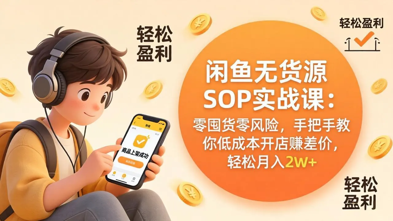 闲鱼无货源SOP实战课：零囤货零风险，手把手教你低成本开店赚差价，轻松月入2w+-续财库