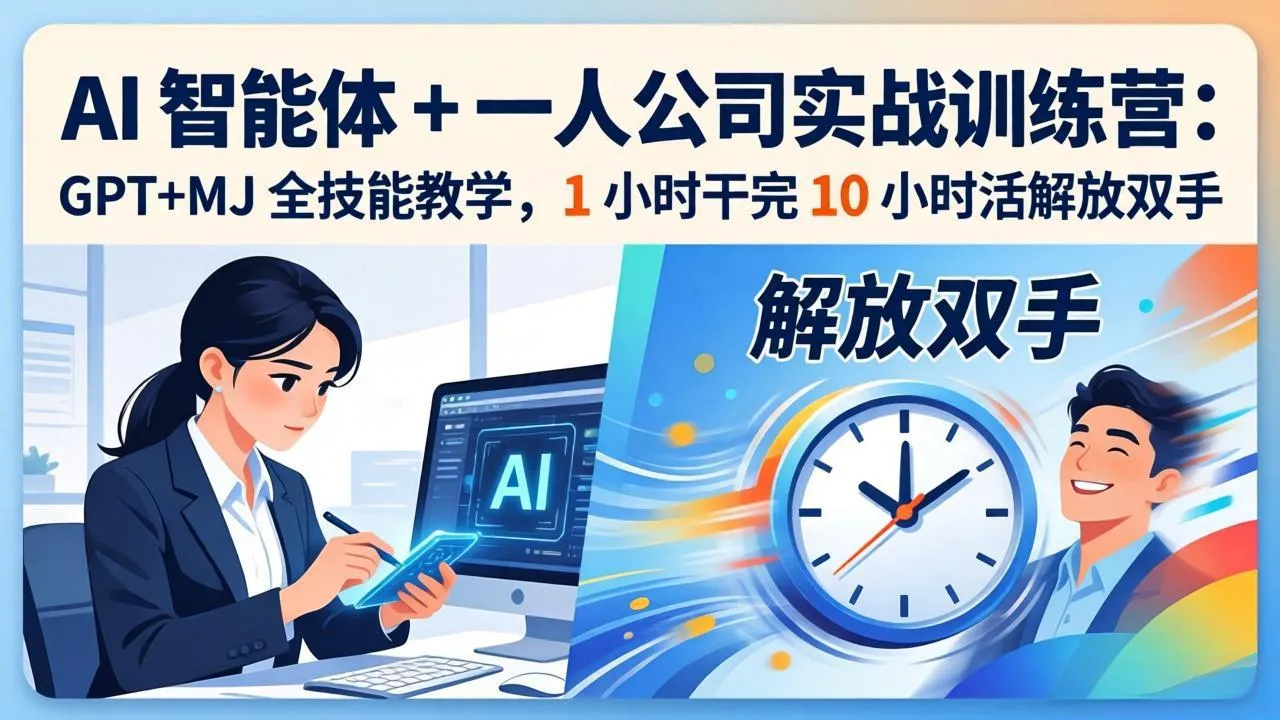 AI 智能体 + 一人公司实战训练营:GPT+MJ 全技能教学,1 小时干完 10 小时活解放双手-续财库