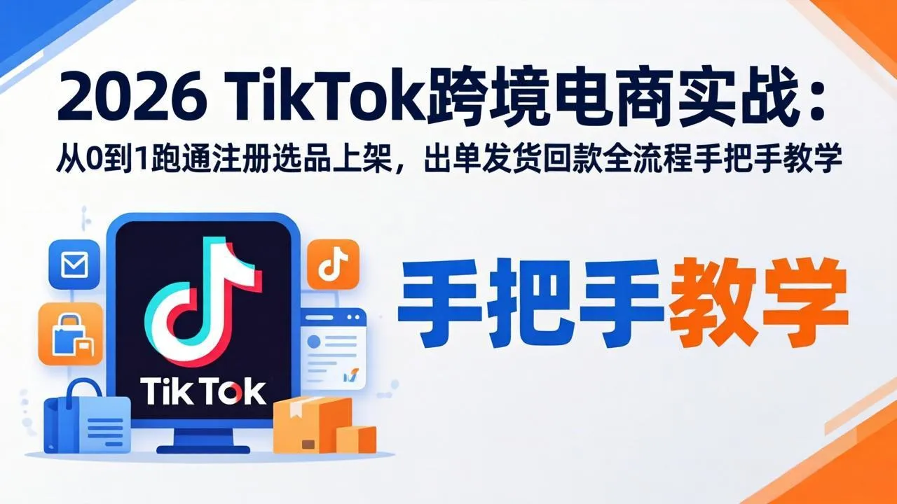 2026TikTok跨境电商实战：从0到1跑通注册选品上架，出单发货回款全流程手把手教学-续财库