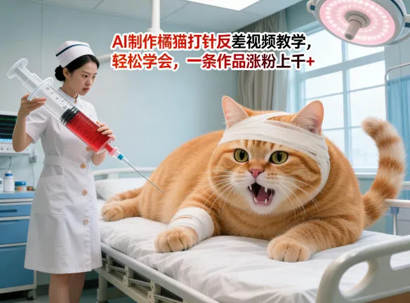 AI制作橘猫打针反差视频教学，轻松学会，一条作品涨粉上千+-续财库