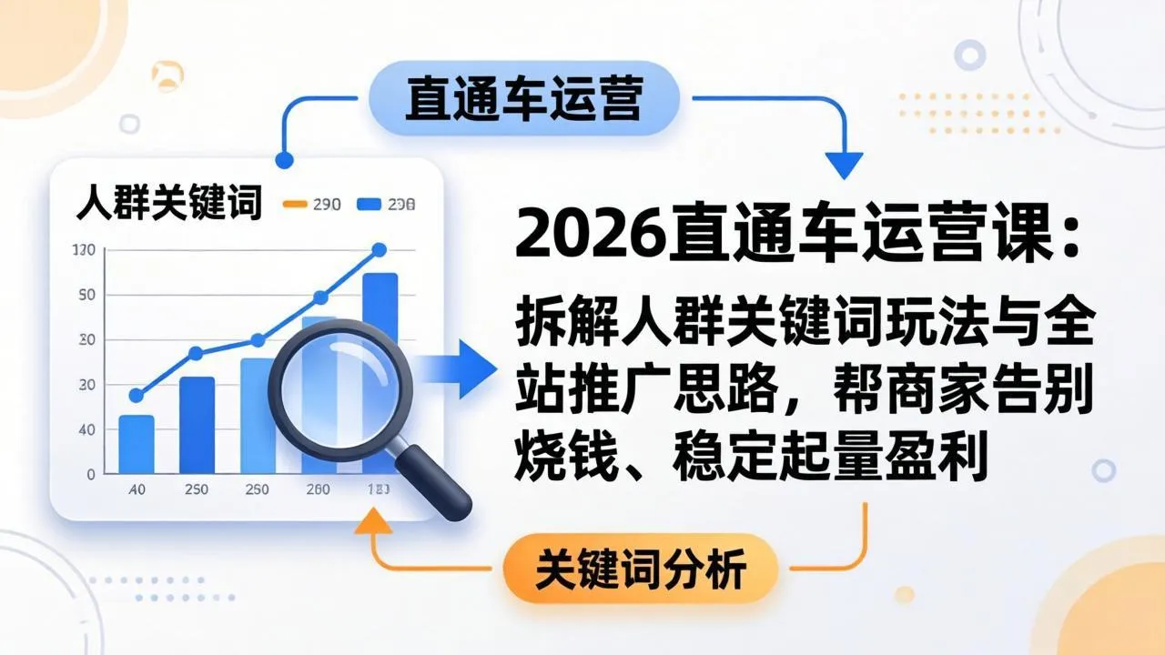 2026直通车运营课：拆解人群关键词玩法与全站推广思路，帮商家告别烧钱、稳定起量盈利-续财库