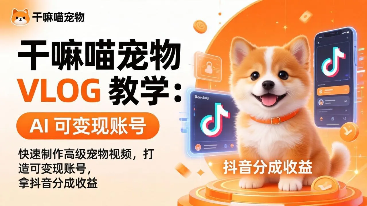 干嘛喵宠物 VLOG 教学：AI 快速制作高级宠物视频，打造可变现账号，拿抖音分成收益-续财库