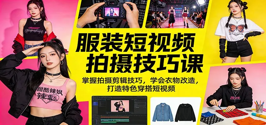 服装短视频拍摄技巧课：掌握拍摄剪辑技巧，学会衣物改造，打造特色穿搭短视频-续财库