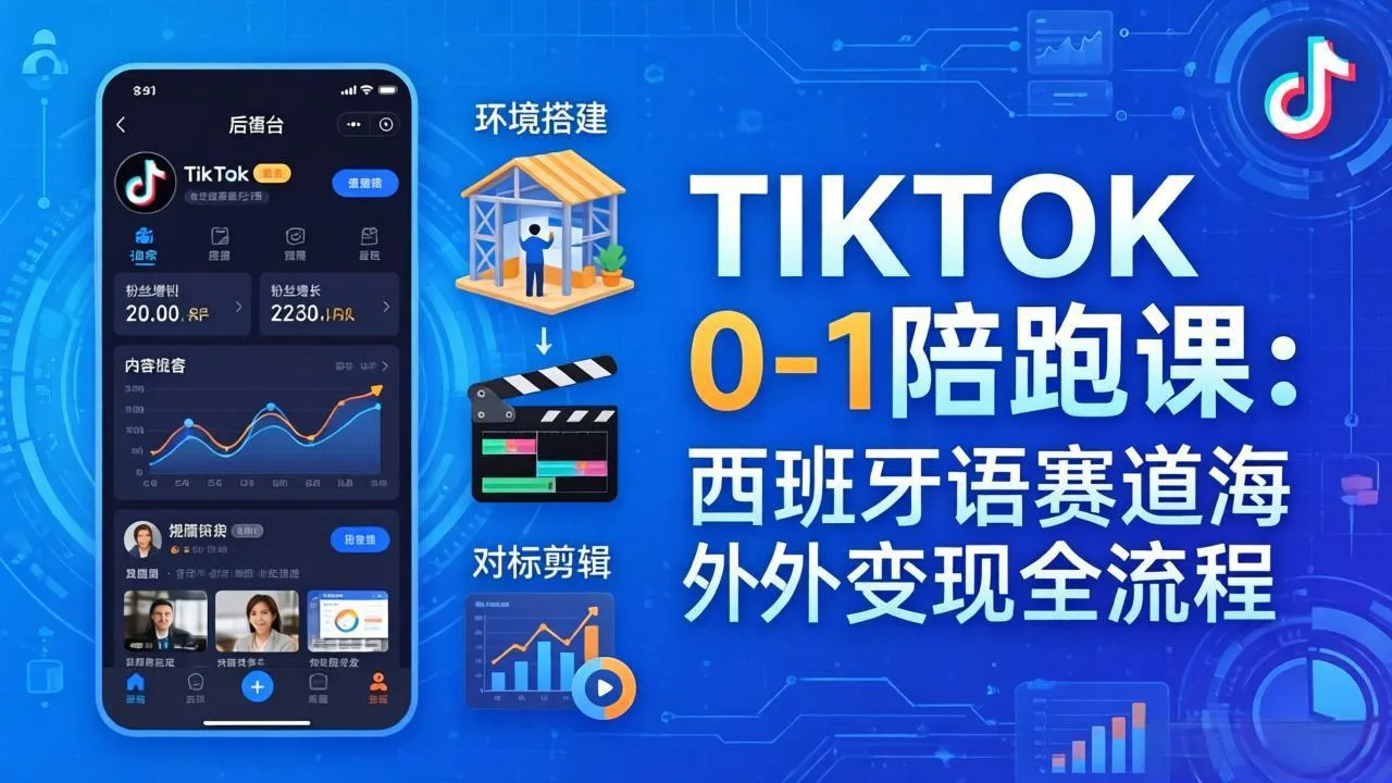 TIKTOK 0-1 陪跑课：从环境搭建到刷对标剪辑，西班牙语赛道海外变现全流程-续财库