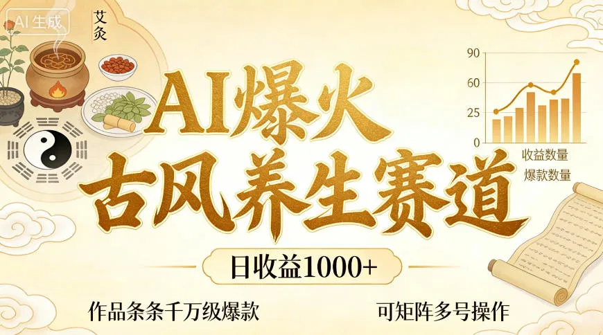 AI爆火古风养生赛道,日收益1k+单条作品点赞破万+,可矩阵多号操作【揭秘】-续财库