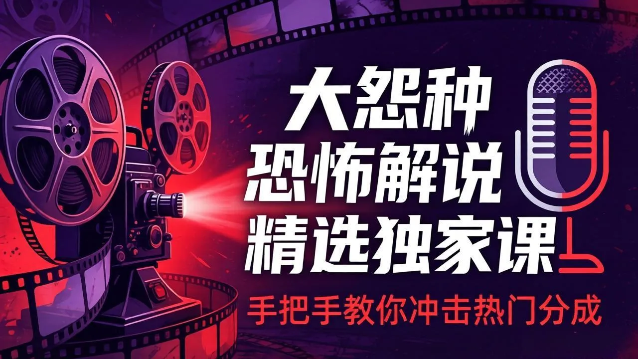 大怨种恐怖解说精选独家课：电影下载+文案配音+片头封面，手把手教你冲击热门分成-续财库