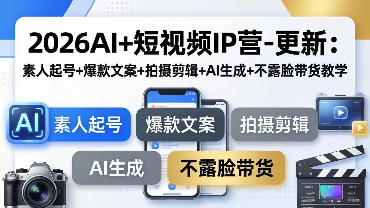 2026AI+短视频IP营-更新:素人起号+爆款文案+拍摄剪辑+AI生成+不露脸带货教学-续财库