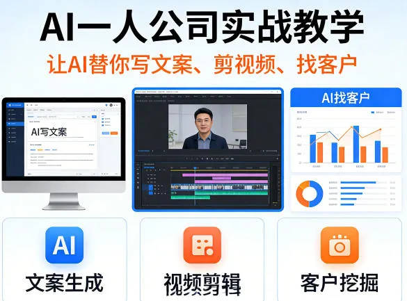 AI一人公司实战教学，让AI替你写文案、剪视频、找客户-续财库