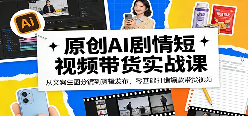 原创AI剧情短视频带货实战课：从文案生图分镜到剪辑发布，零基础打造爆款带货视频-续财库