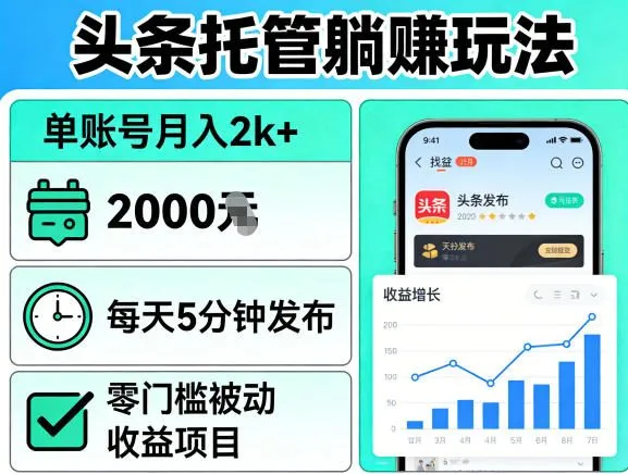 头条托管躺賺玩法，单账号月入2k+，每天5分钟发布即可，零门槛被动收益项目【揭秘】-续财库