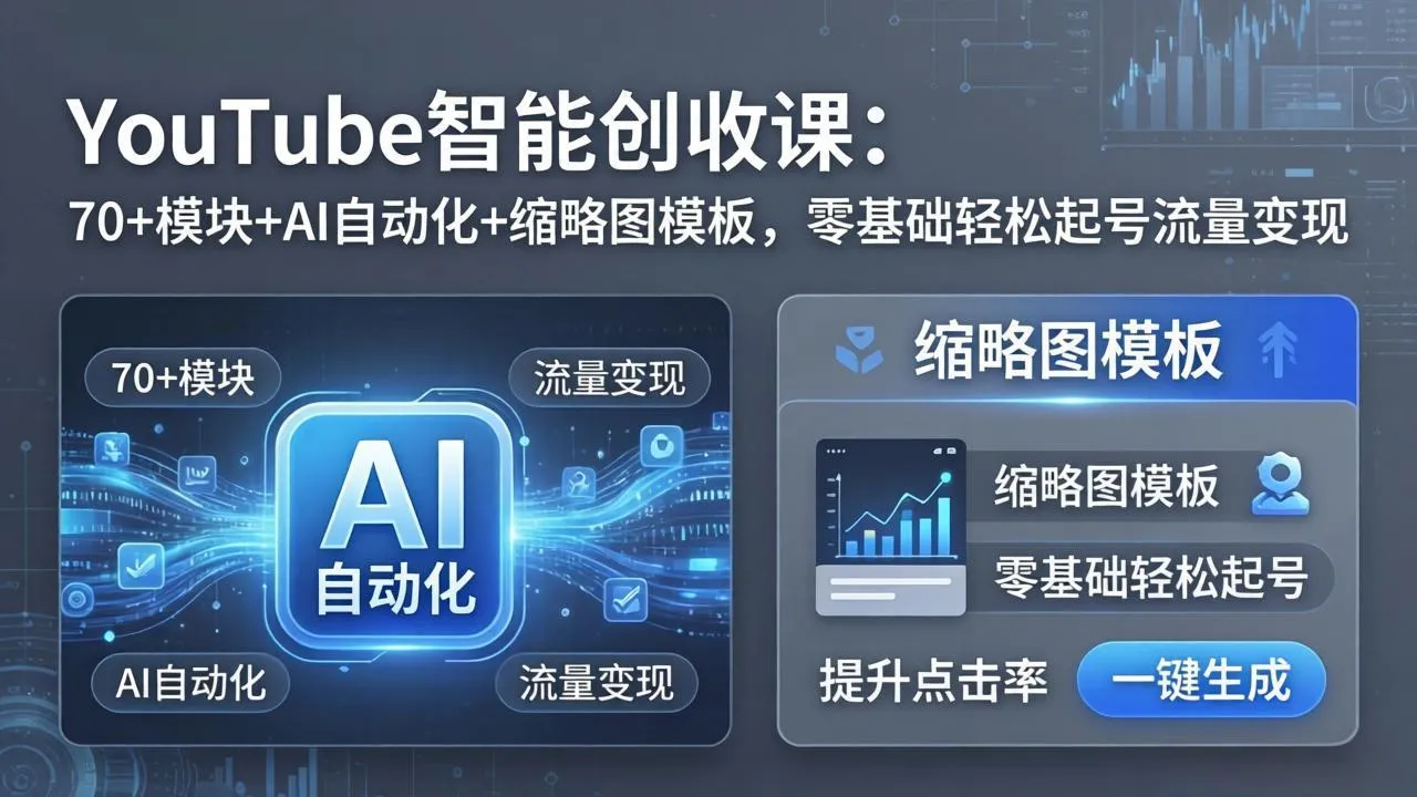 YouTube智能创收课：70+模块+AI自动化+缩略图模板，零基础轻松起号流量变现-续财库