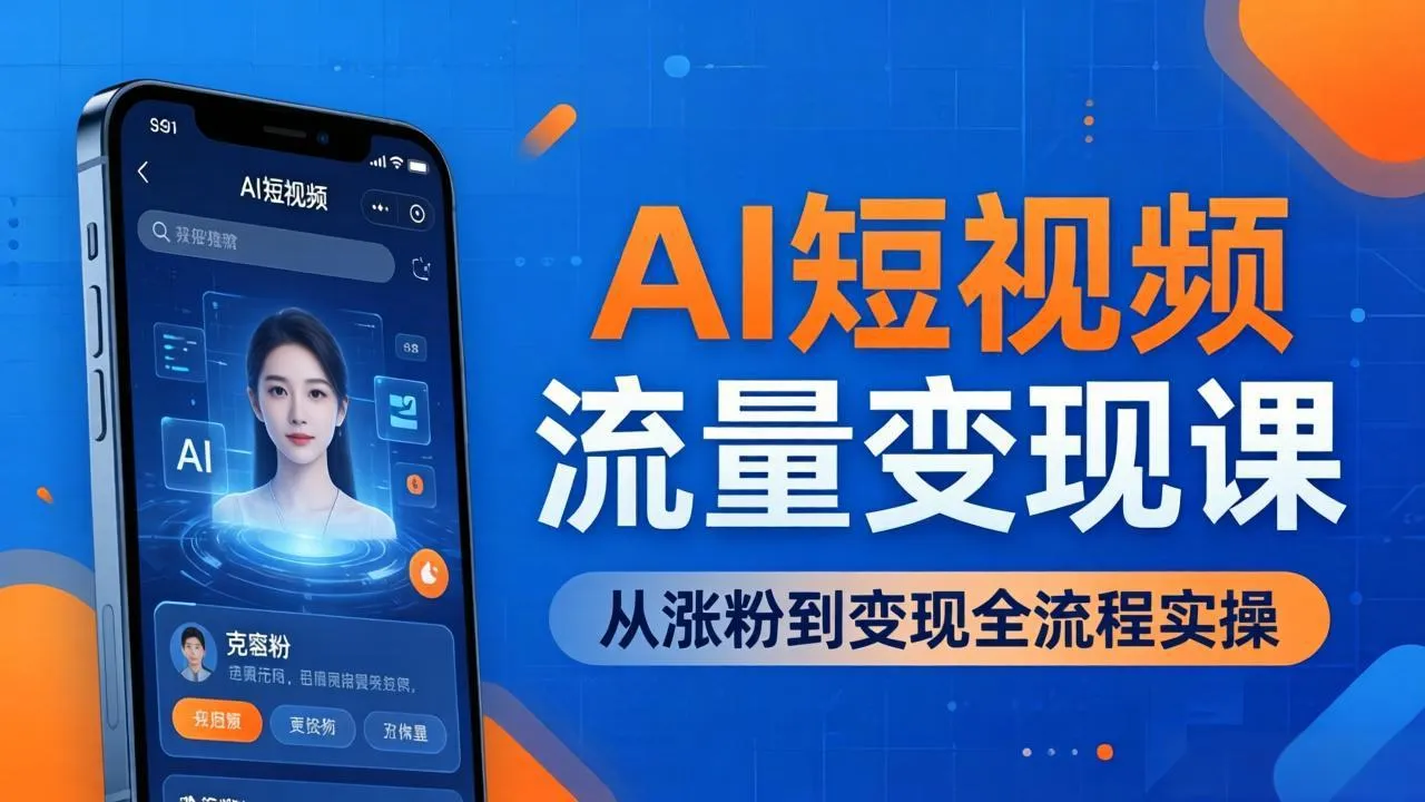 AI短视频流量变现课：一部手机玩转数字人克隆+爆款制作，从涨粉到变现全流程实操-续财库