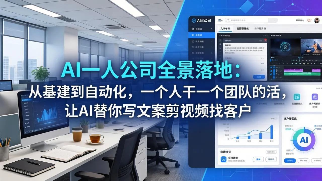 AI一人公司全景落地：从基建到自动化，一个人干一个团队的活，让AI替你写文案剪视频找客户-续财库