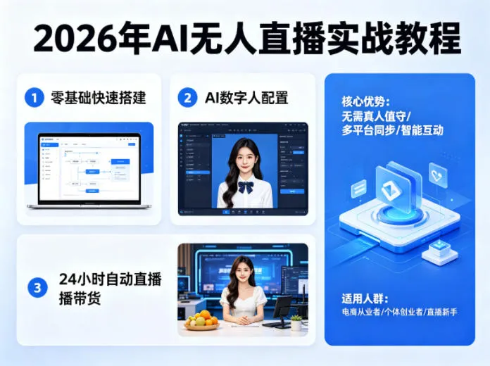 2026年AI无人直播实战教程,零基础也能快速搭建AI数字人无人直播间,实现24小时自动直播带货-续财库