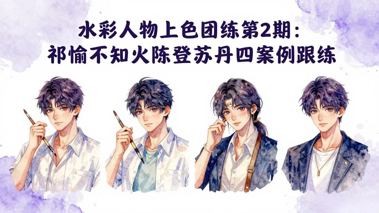水彩人物上色团练第2期：祁煜不知火陈登苏丹四案例跟练，手把手提升绘画能力-续财库