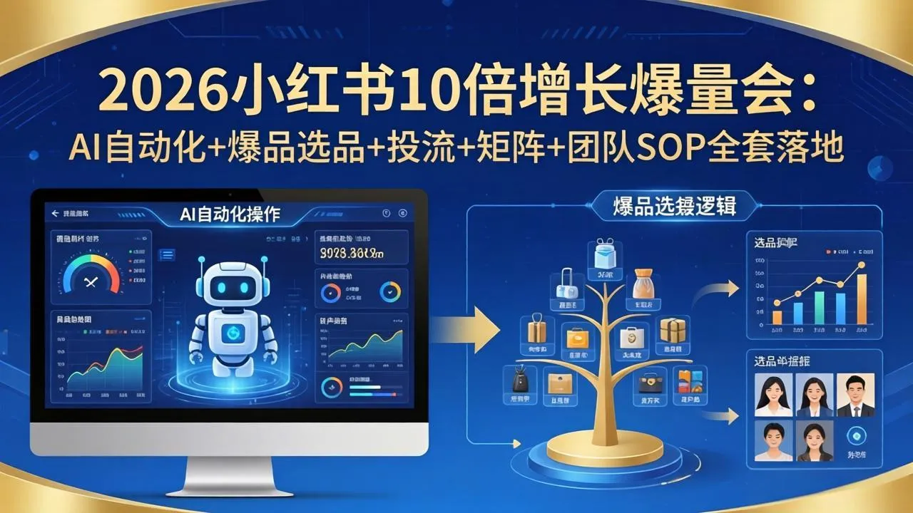 2026小红书10倍增长爆量会：AI自动化+爆品选品+投流+矩阵+团队SOP全套落地-续财库
