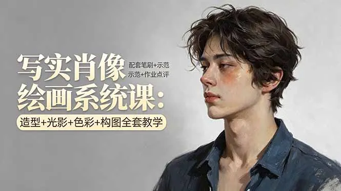 写实肖像绘画系统课：造型+光影+色彩+构图全套教学，配套笔刷+示范+作业点评-续财库