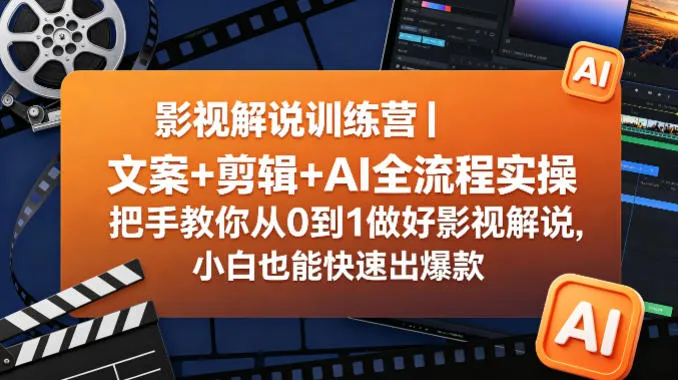 影视解说训练营｜文案+剪辑+AI全流程实操，把手教你从0到1做好影视解说，小白也能快速出爆款-续财库