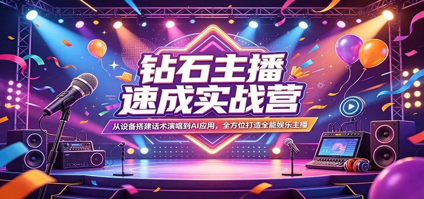 钻石主播速成实战营：从设备搭建话术演唱到AI应用，全方位打造全能娱乐主播-续财库