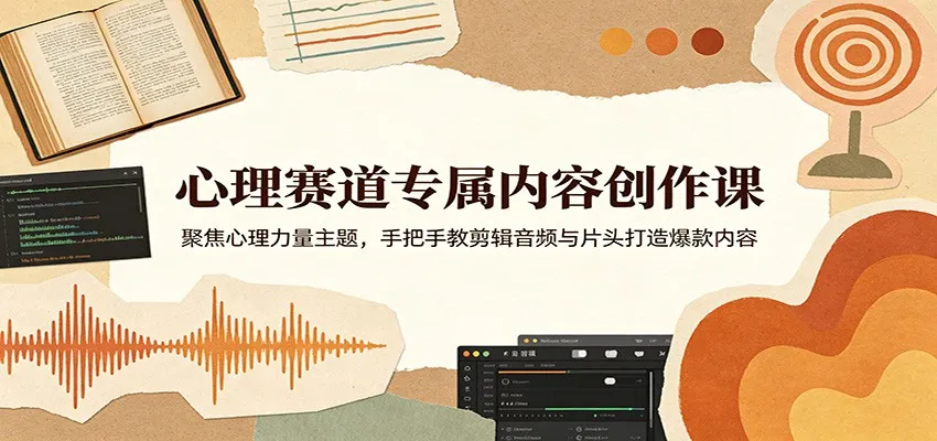心理赛道专属内容创作课：聚焦心理力量主题，手把手教剪辑音频与片头打造爆款内容-续财库