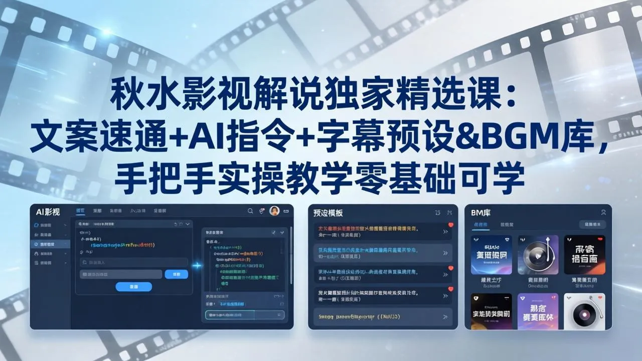 秋水影视解说独家精选课:文案速通+AI指令+字幕预设+BGM库,手把手实操教学零基础可学-续财库