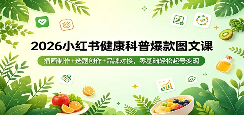 2026小红书健康科普爆款图文课：插画制作+选题创作+品牌对接，零基础轻松起号变现-续财库