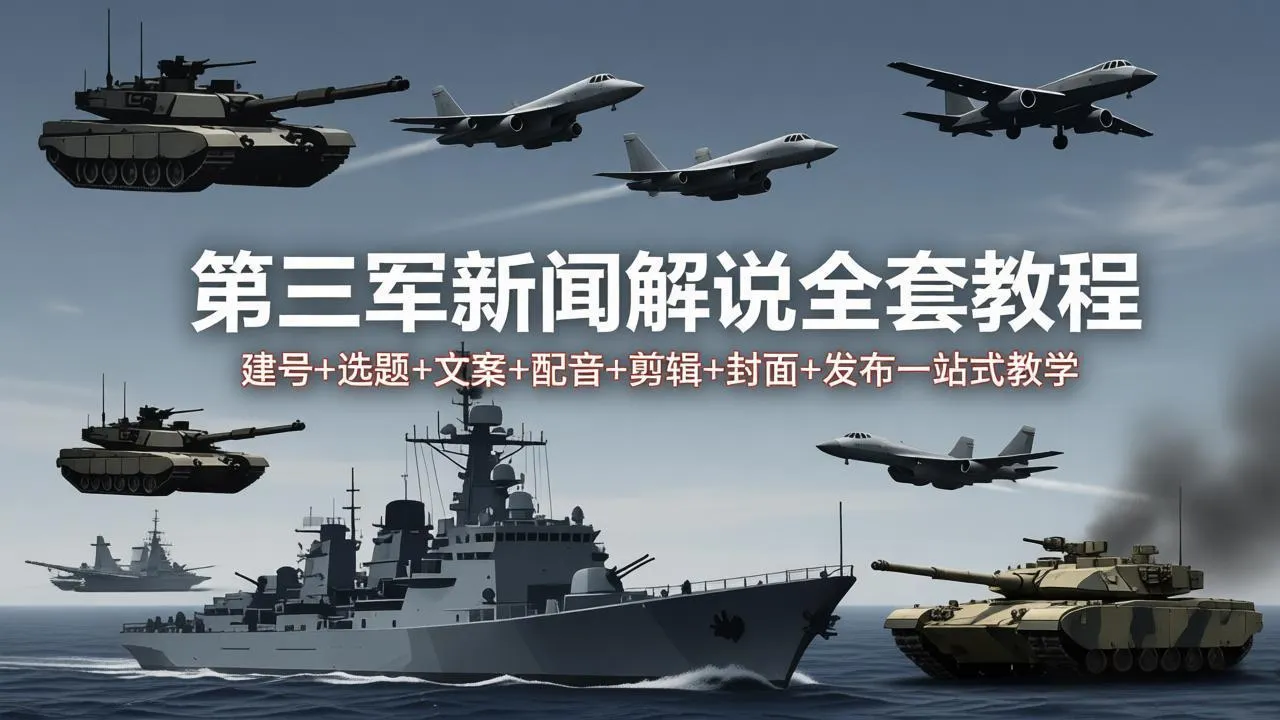 第三军迷新闻解说全套教程：建号+选题+文案+配音+剪辑+封面+发布一站式教学-续财库