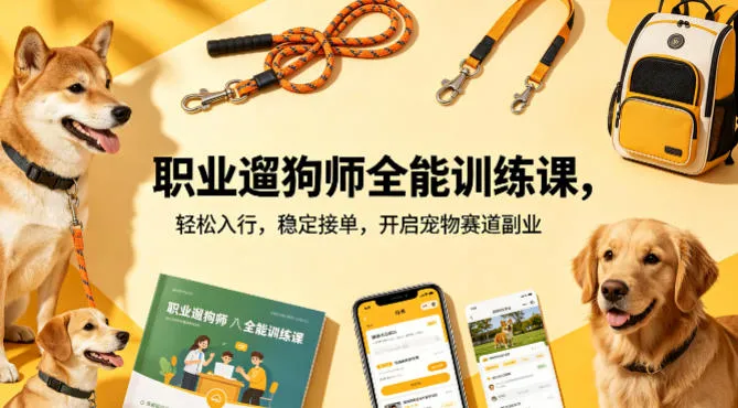 职业遛狗师全能训练课，轻松入行，稳定接单，开启宠物赛道副业-续财库
