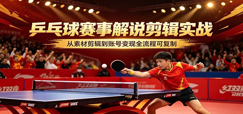 乒乓球赛事解说剪辑实战，从素材剪辑到账号变现全流程可复制-续财库