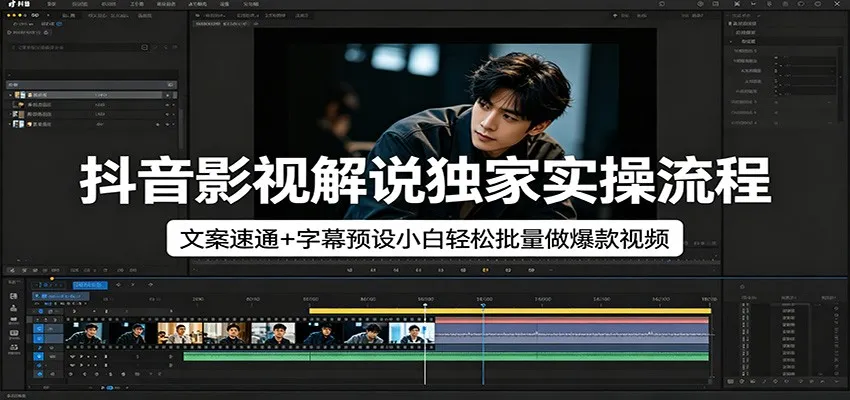 抖音影视解说独家实操流程,文案速通+字幕预设小白轻松批量做爆款视频-续财库