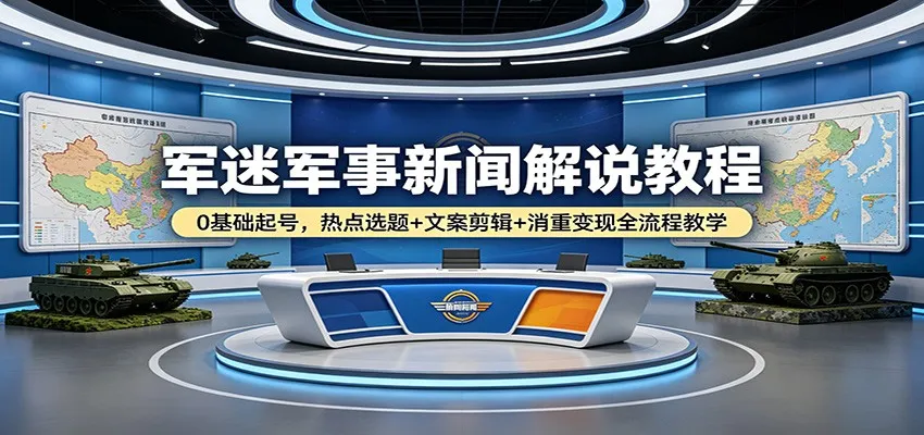 军迷军事新闻解说教程:0基础起号,热点选题+文案剪辑+消重变现全流程教学-续财库