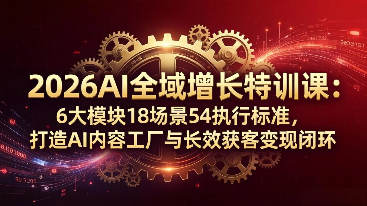 2026AI全域增长特训课：6大模块18场景54执行标准，打造AI内容工厂与长效获客变现闭环-续财库