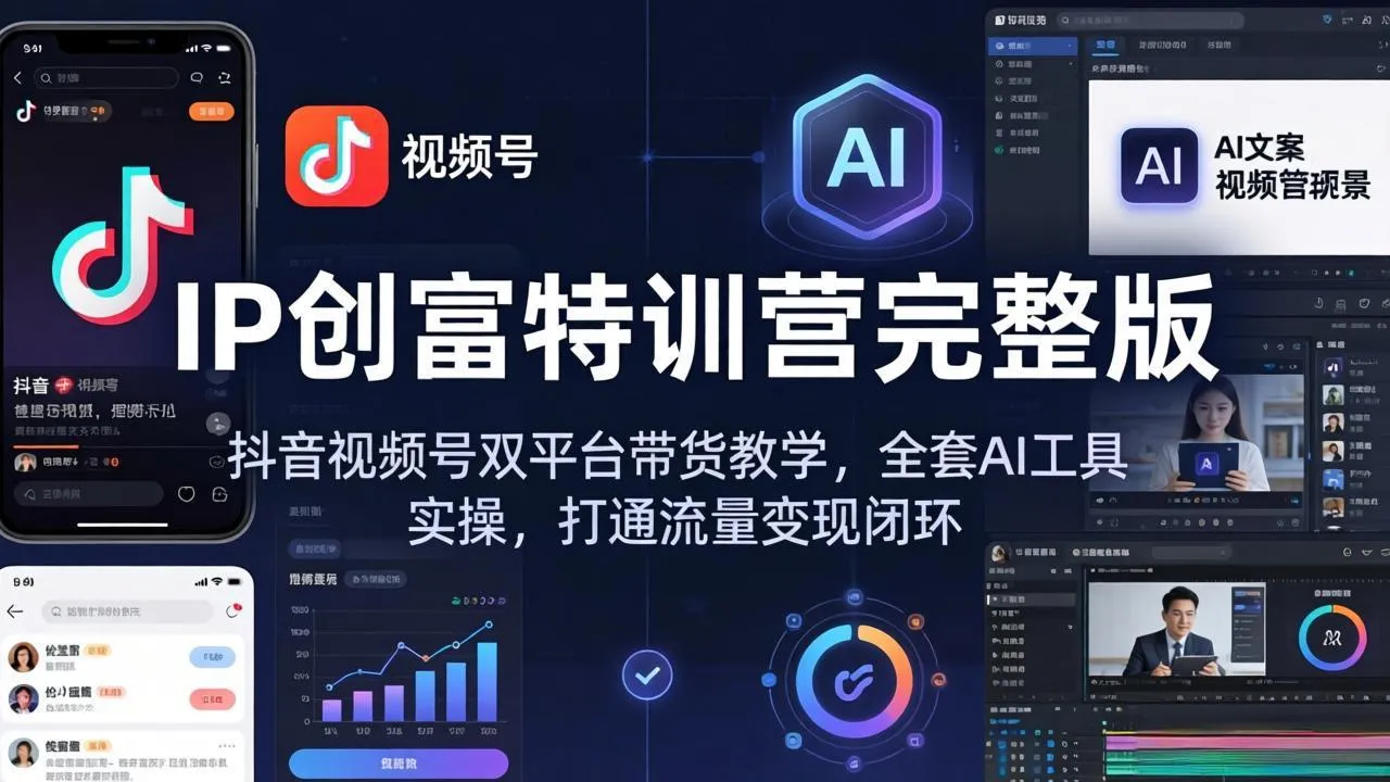 IP创富特训营完整版:抖音视频号双平台带货教学,全套AI工具实操,打通流量变现闭环-续财库